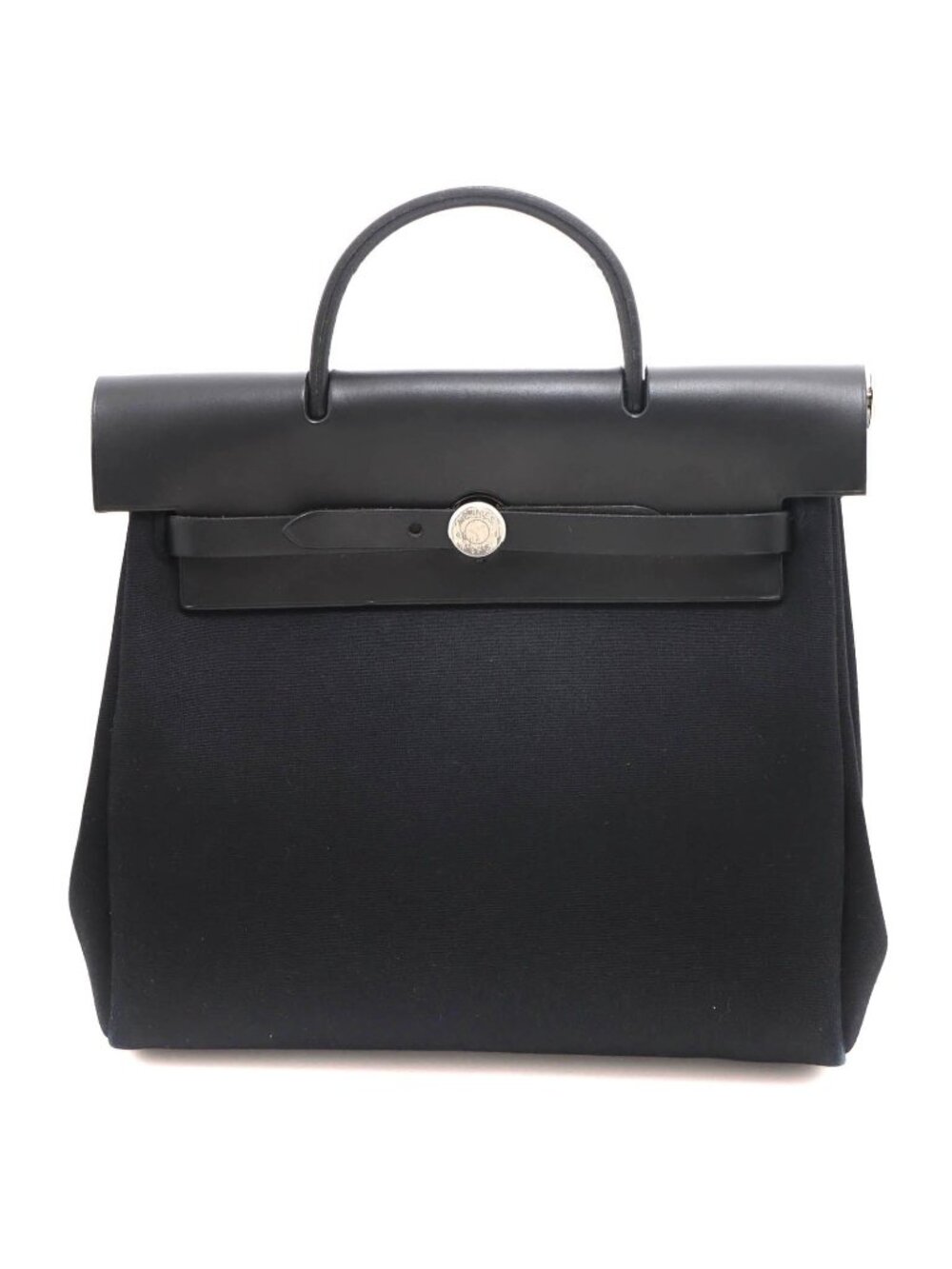 Hermes Herbag a Dos PM Black Silver Backpack Canvas Calfskin